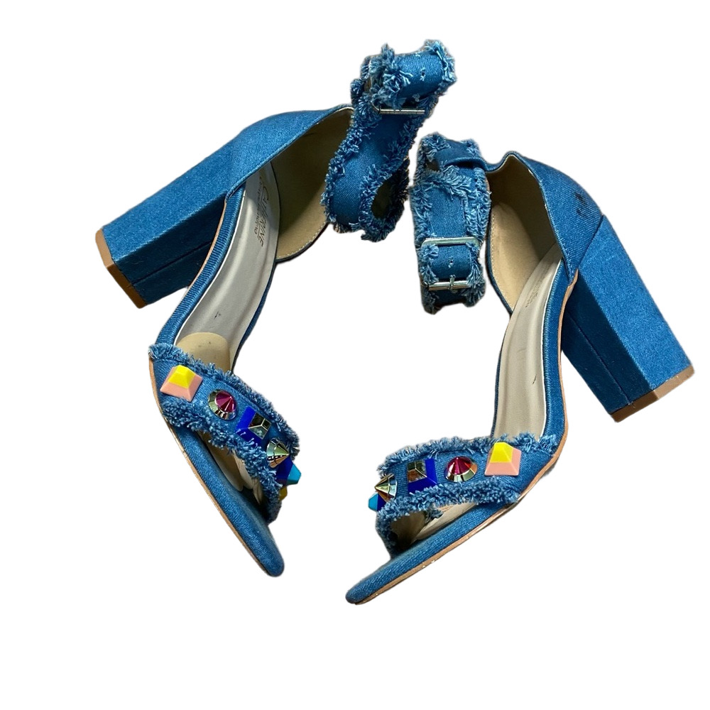 Catherine Malandrino Denim Embellished Block Heel Sandals – Blue – Size 10 - Picture 1 of 7